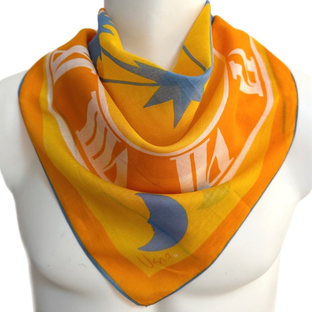 Vintage Vera Neumann Clock Scarf 23” Square Sun Moon Mod Graphic Scarf